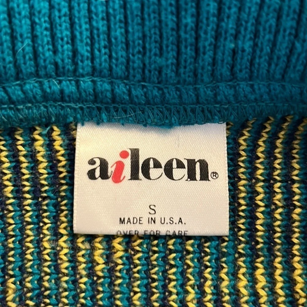 Aileen Vintage Turquoise Knitted V-Neck‎ Long Sleeve Grandpa Sweater Size Small